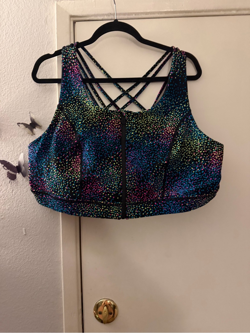 Strappy Back Front-Zip Sports Bra - Iridescent Multicolor Torrid 3x